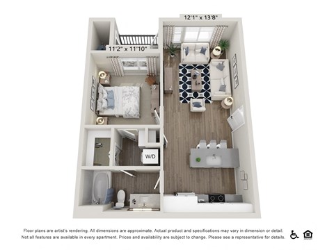 Floor plan for 1 bed, 1 bath, 690 sqft